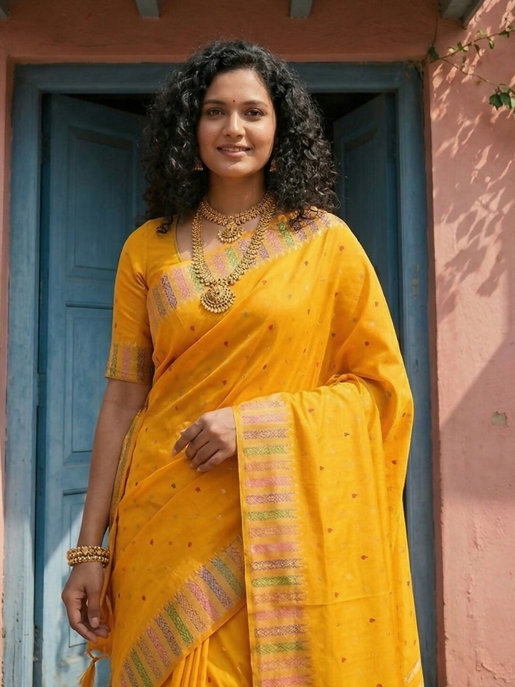 Shree Shyam Fashion Yellow Silk Blend Saree