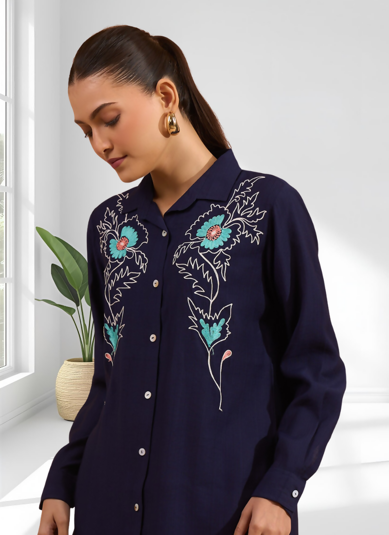 Joban Fashion Navy Blue Silk Embroidered Readymade Cord Set