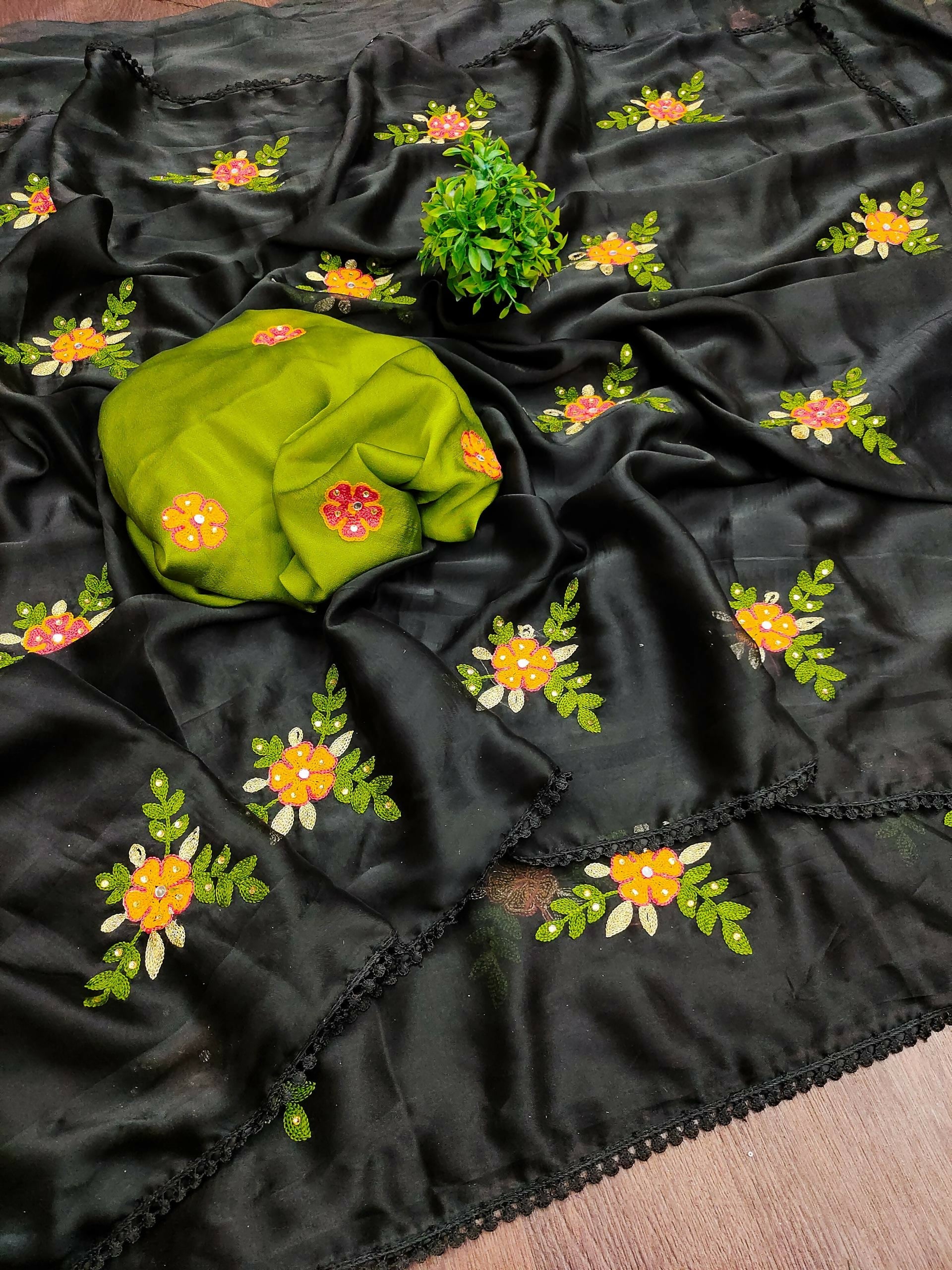 Teeya Creation Black Rangoli Silk Embroidery Work Party Wear Designer Saree