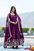 Teeya Creation Womens New Trendy Heavy Cording Sequence & Beads Embroidery Work Purple Gown Set