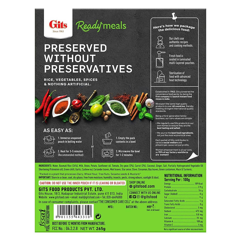 Gits Ready Meals Heat & Eat Veg Pulao