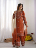 Teeya Creation Womens Trendy Stylish Embroidery Thread Work Orange Kurta Set