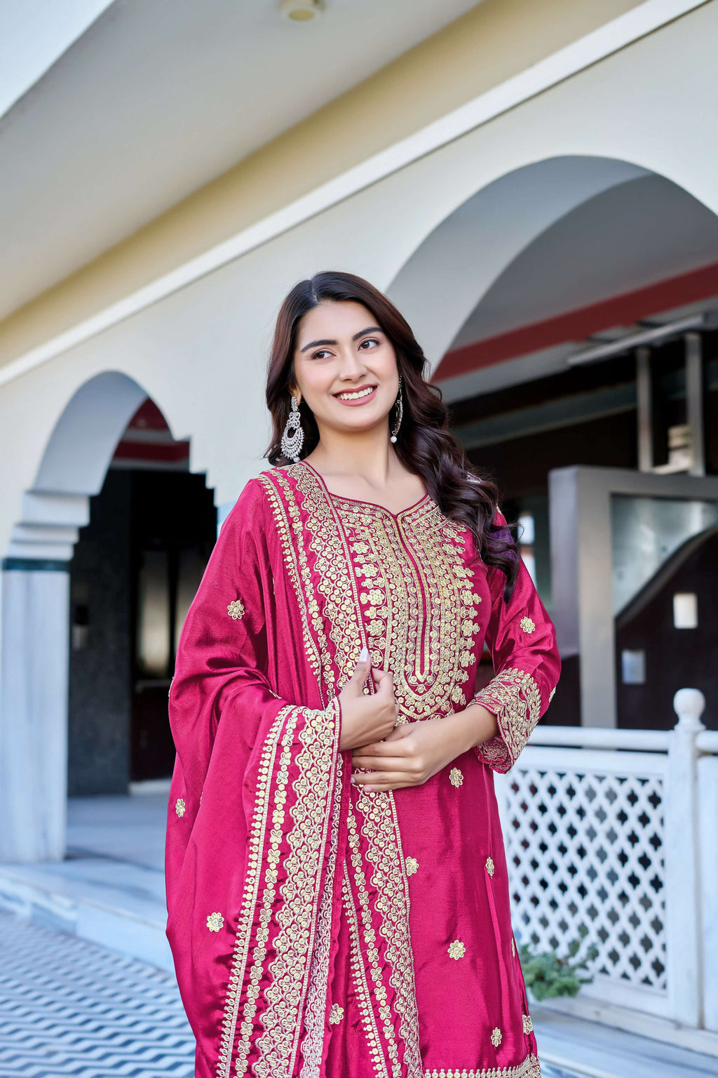 Teeya Creation Pink Color Chinon Silk Heavy Embroidery Work Wedding Wear Sharara