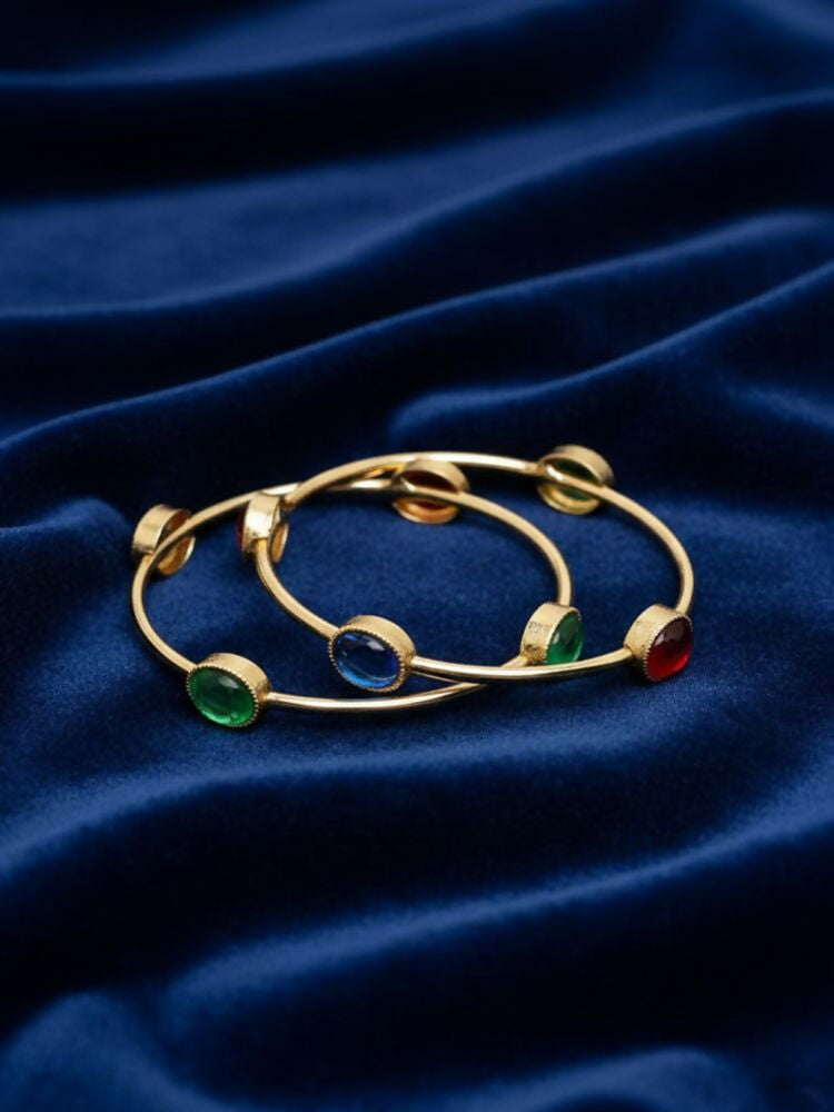 NVR Women Set of 2 Gold Plated Artificial Stone Bangle
