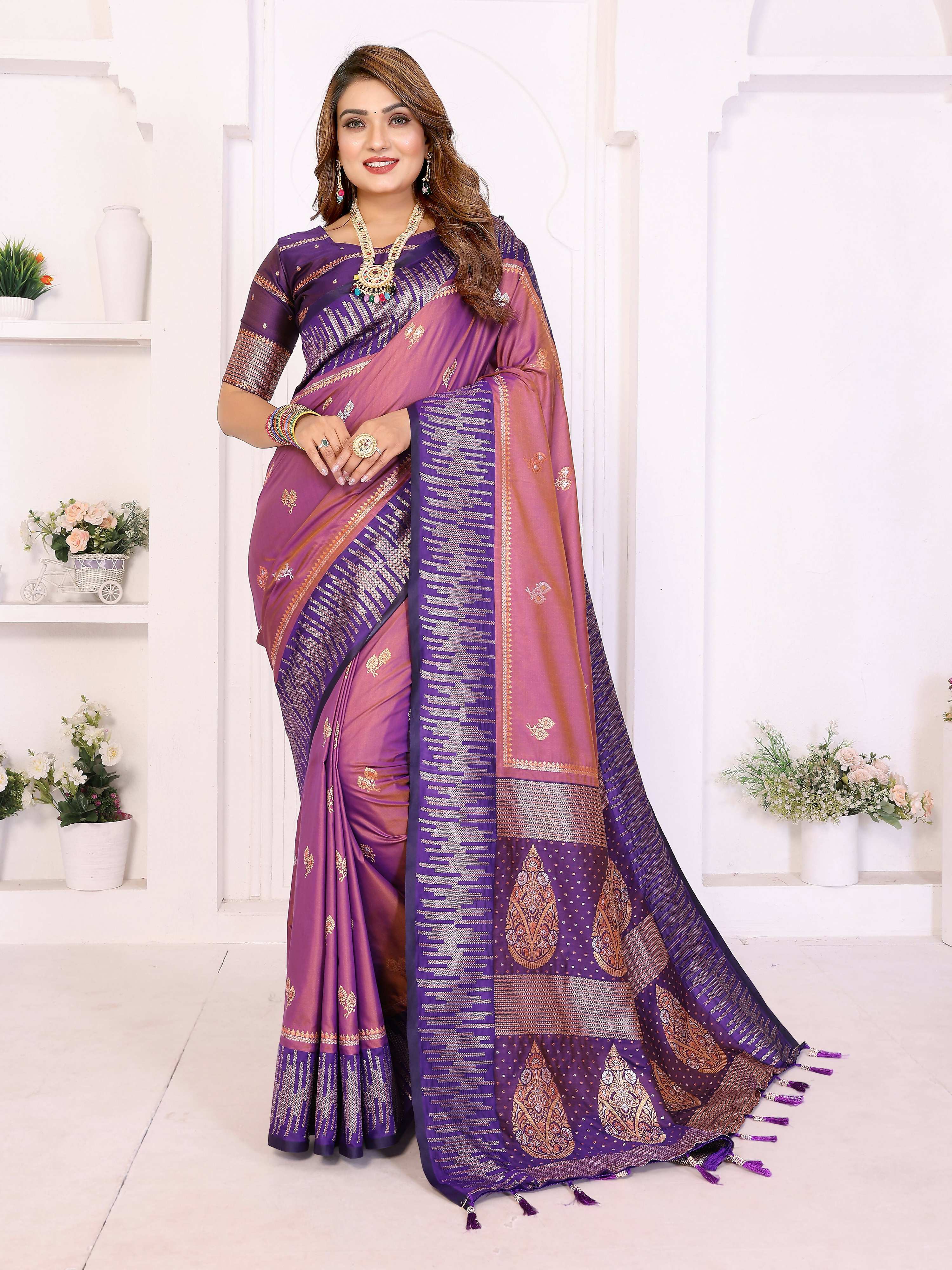 Aastha Fashion Purple South Soft Silk Zari Weaving Saree