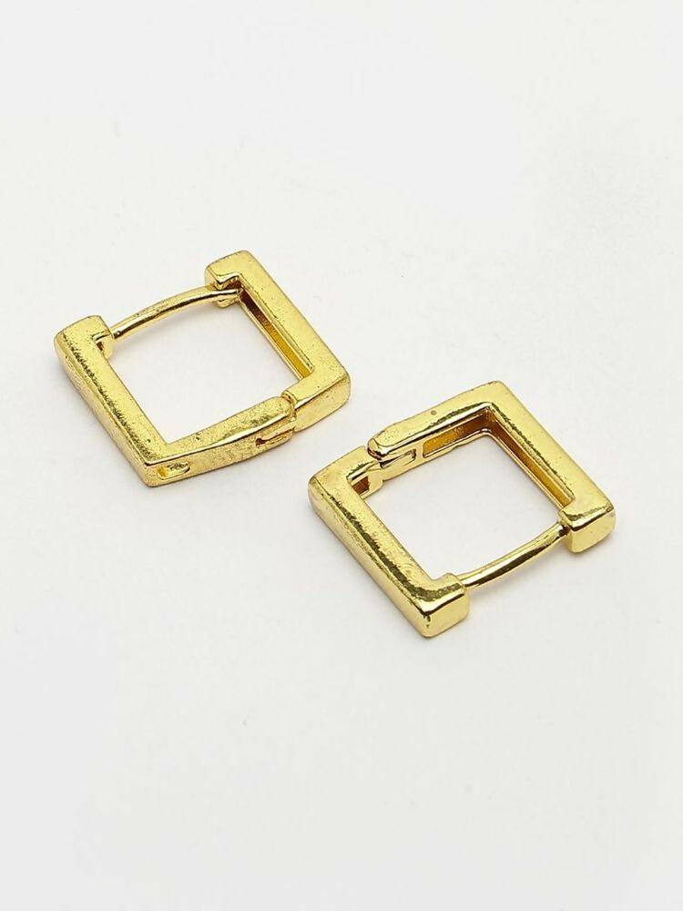 NVR Men's Gold Plated Geomatric Shaped Hoop Earrings