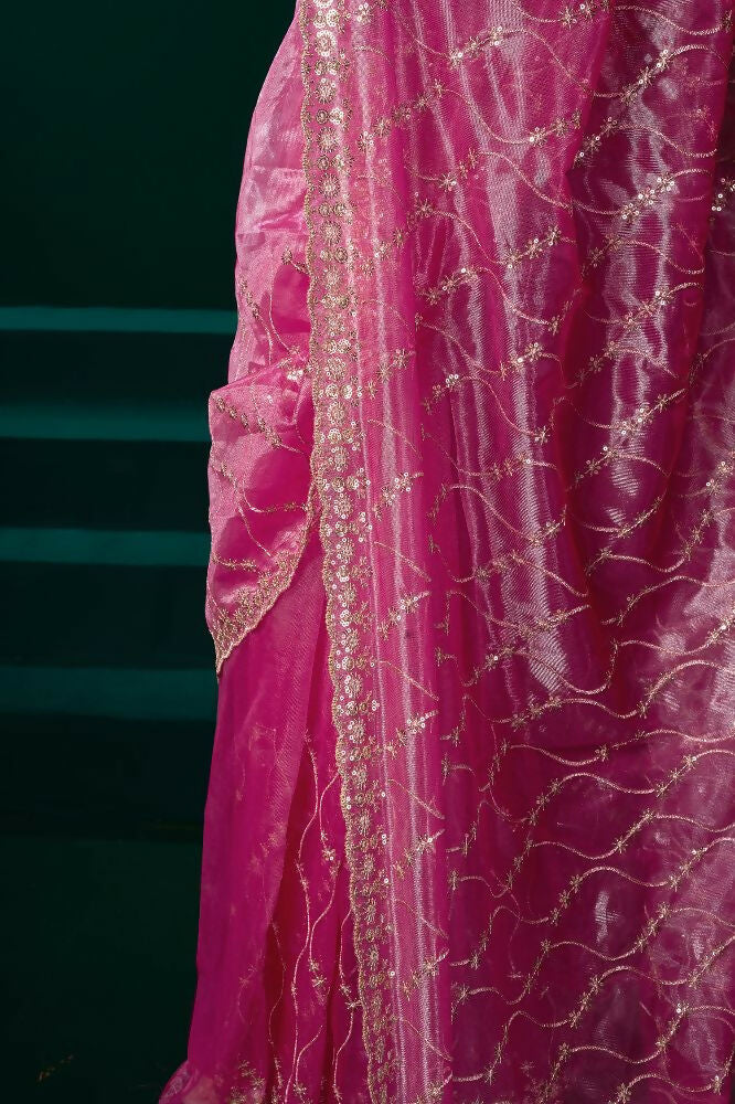 Joban Fashion Pink Net Party Wear Sarees