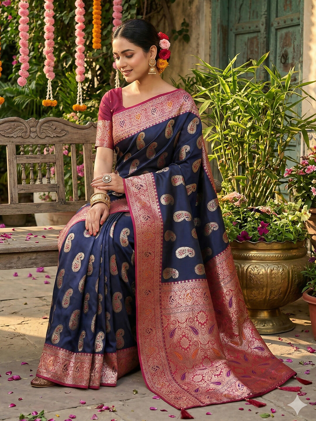 Shree Shyam Fashion Navy Blue Silk Blend Saree