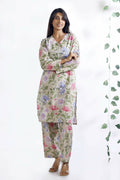 Breathables Women’S Loungewear Long Kurta Co-Ord Set Cotton Cream Floral Print