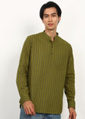 Fabmade Olive Stripe Linen Kurta