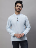 Even Apparels Blue Pure Cotton Kurta With Band Collar