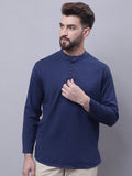 Even Apparels Blue Pure Cotton Short Kurta With Band Collar