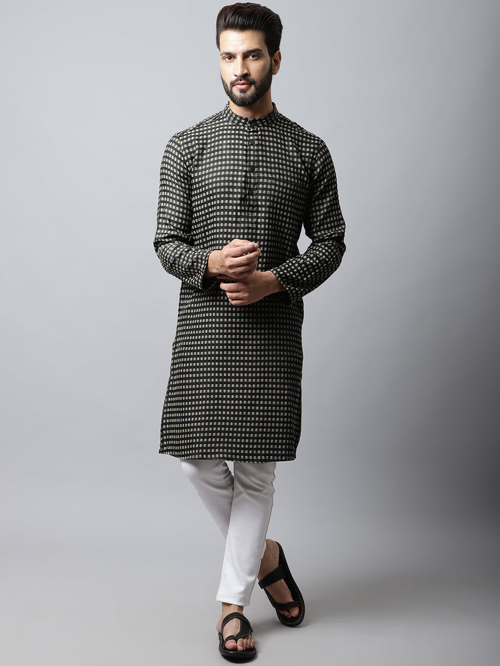 Even Apparels Brown Pure Cotton Kurta With Band Collar