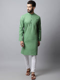 Even Apparels Green Solid Kurta With Band Collar