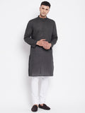 Even Apparels Grey Pure Cotton Kurta With Band Collar