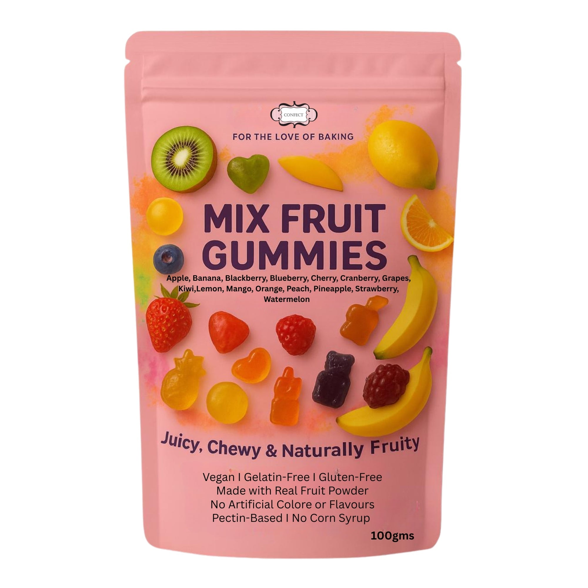 Confect Mixed Meledy Gummies | Pack of Blueberry, Banana, Mango, Blackberry, Peach, Cranberry  Gummies |