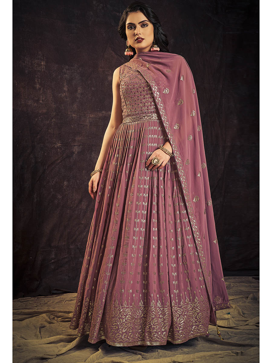 Myra Mauve Real Georgette Designer Gown Style Suit