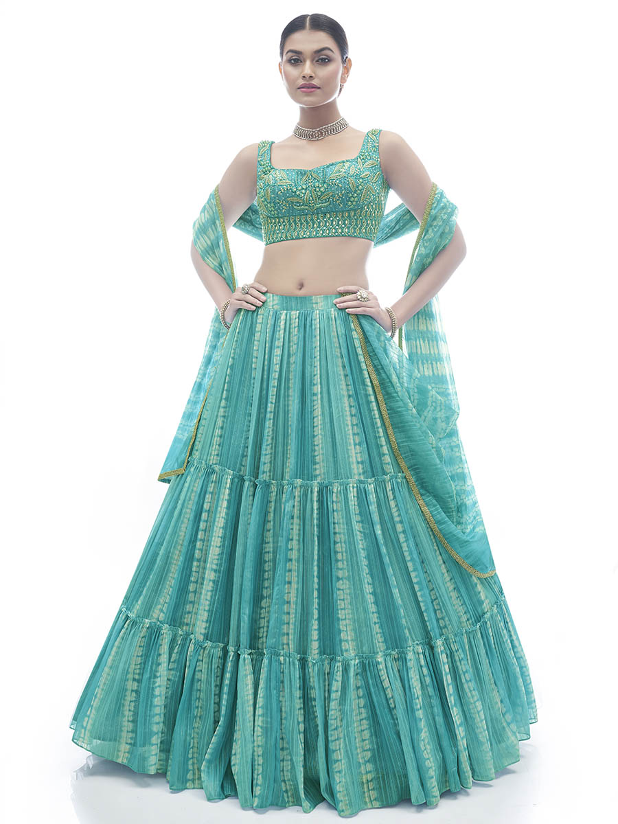 Myra Sea Green Jaquard Embroidered Designer Lehenga