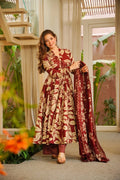 Yash Enterprise Red Muslin Cotton Silk Party Wear Embroidery Suit Set