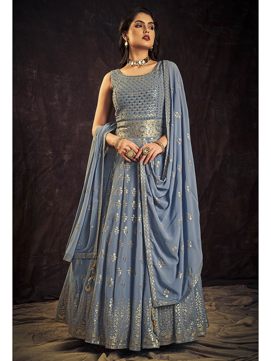 Myra Blue Real Georgette Designer Gown Style Suit