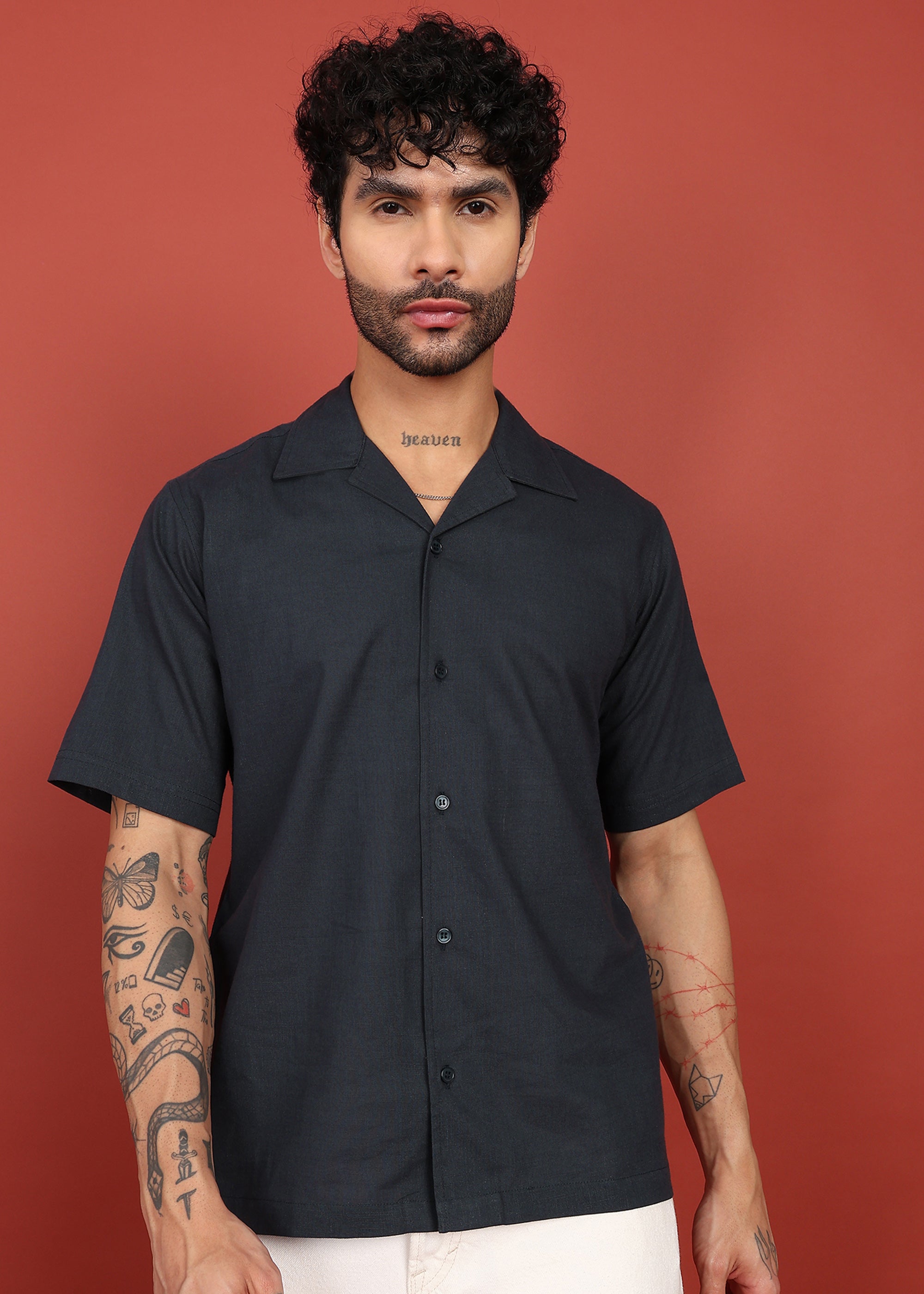 Fabmade Midnight Black Cuban Collar Shirt