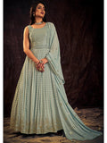 Myra Light Blue Real Georgette Designer Gown Style Suit