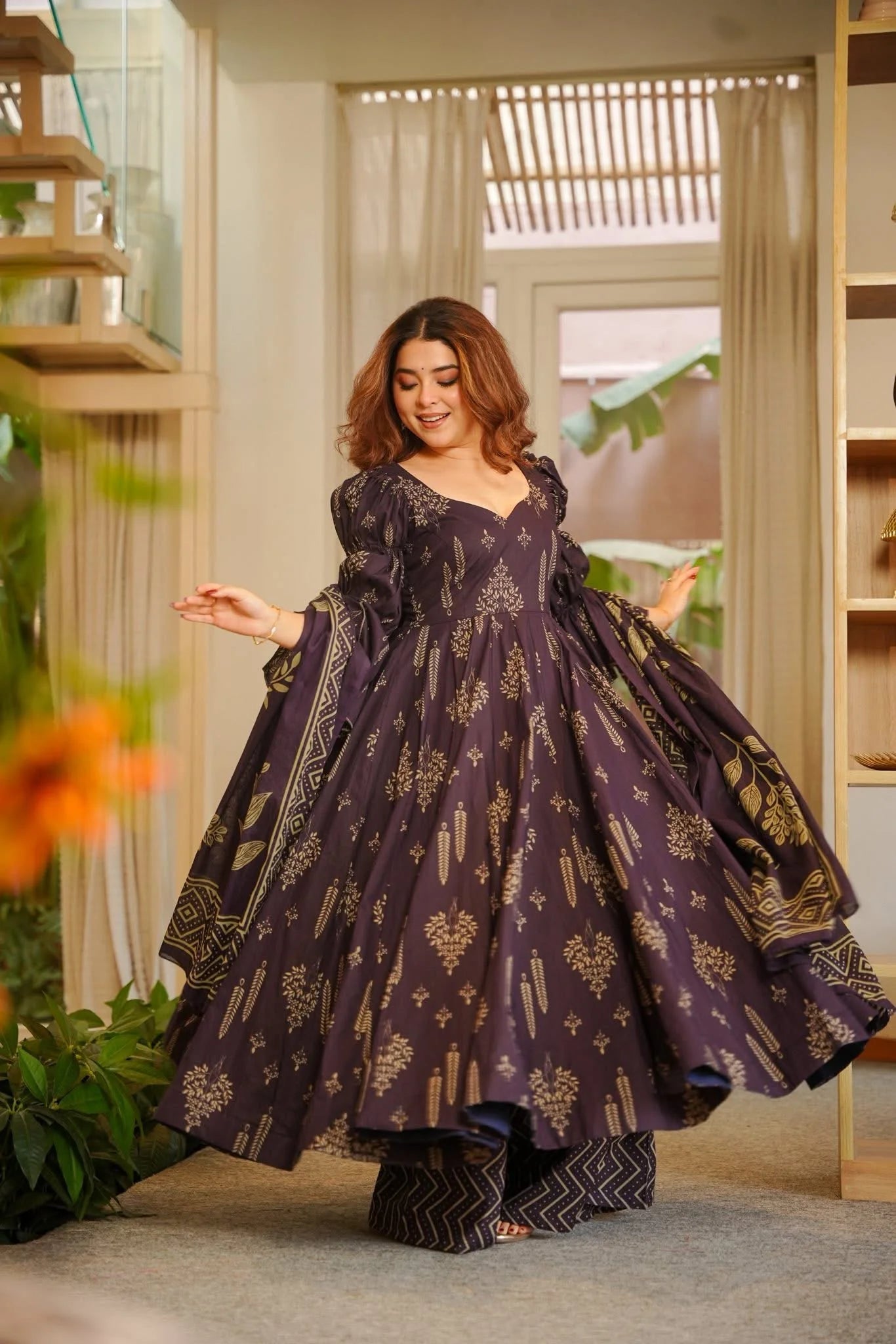 Yash Enterprise Navy Blue Digital Print Muslin Party Wear Sharara Suit Set