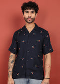 Fabmade Midnight Cherry Printed Cuban Collar Shirt