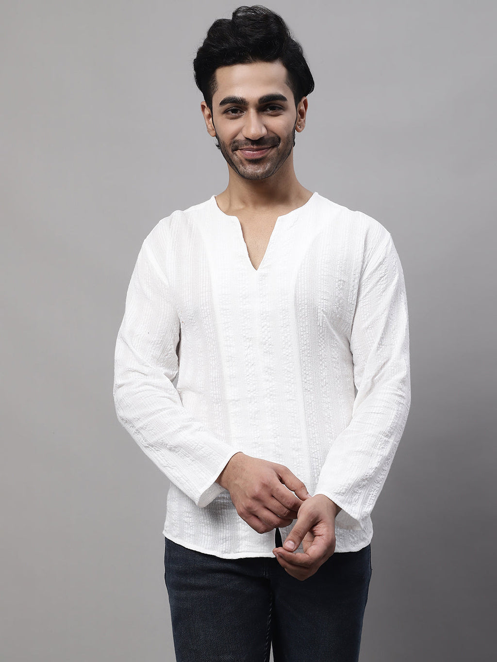 Even Apparels White Pure Cotton Open Neck Kurta