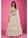 Myra White Chinon Silk Embroidered Gown
