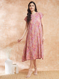 InWeave Women's Pink Coral Floral Print A Line Dress