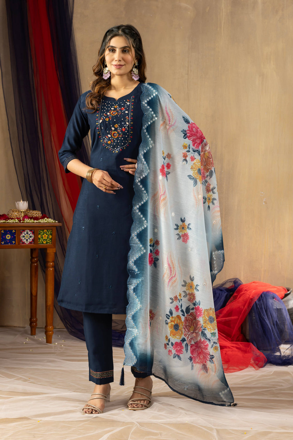 Pramukh Fab Teal Color Viscose Mango Silk Kurta Set
