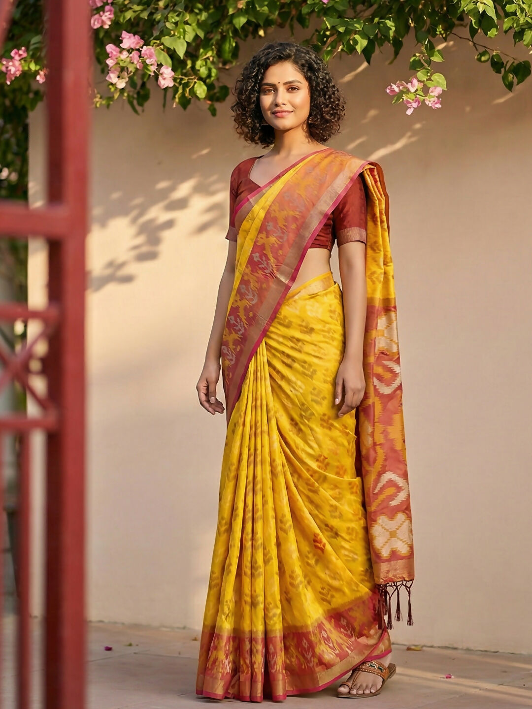Shree Shyam Fashion Yellow Pochampally Silk Saree