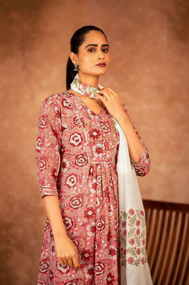 Joban Fashion Pink Hand Block Printed Cotton Suit Set