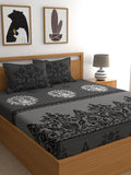 Dreamscape Grey & Black Ethnic Motifs 144 TC Bedsheet with Pillow Covers