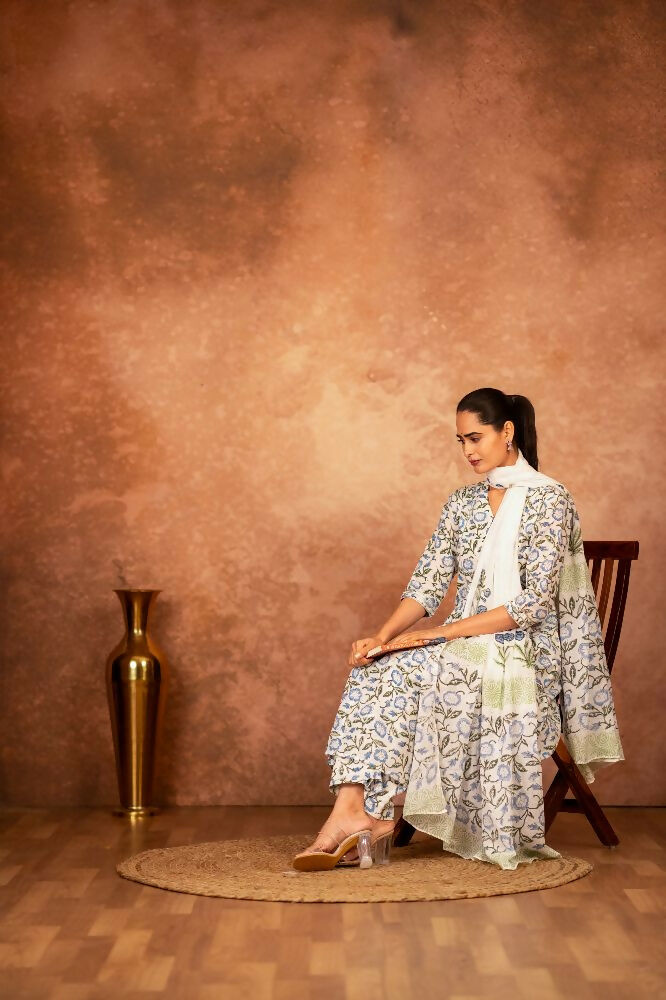 Joban Fashion Blue Hand Block Printed Cotton Suit Set