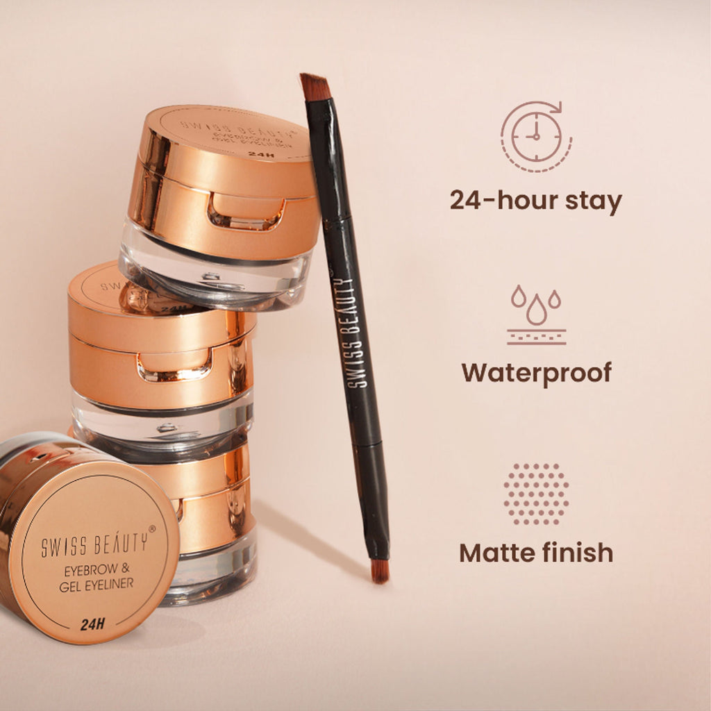 Swiss Beauty 3 In 1 Eyeliner, Eyebrow Filler and Kajal , 24-Hour Stay ,Waterproof - 01 Black