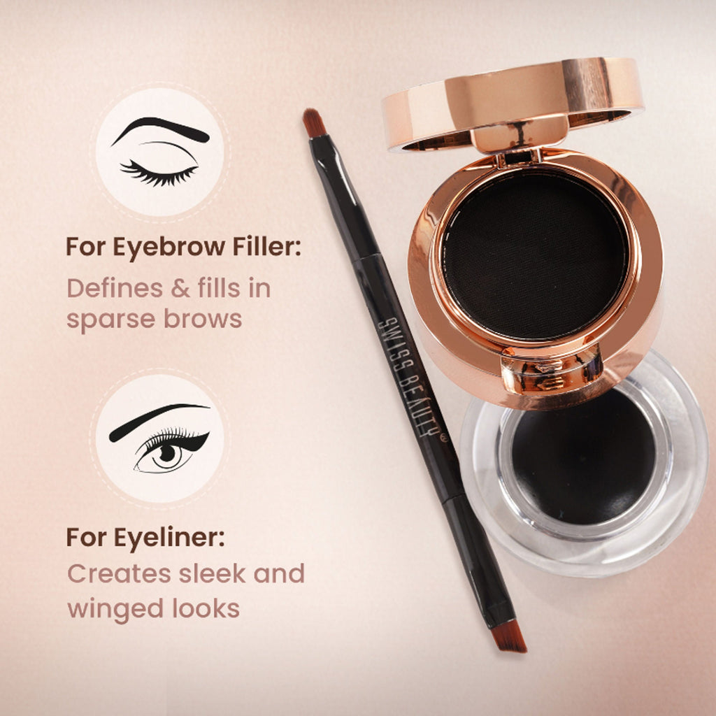 Swiss Beauty 3 In 1 Eyeliner, Eyebrow Filler and Kajal , 24-Hour Stay ,Waterproof - 01 Black