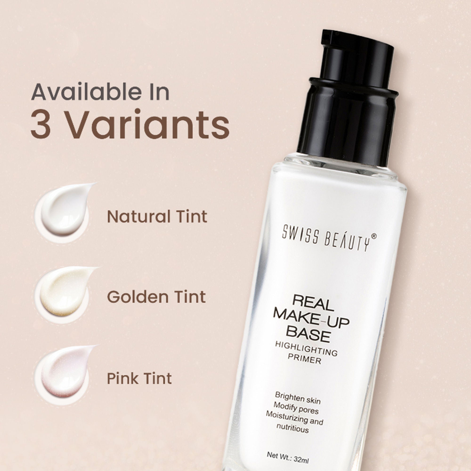 Swiss Beauty Real Make-Up Base Highlighting Primer , Brighten Skin , Modify Pore - 02 Golden Tint