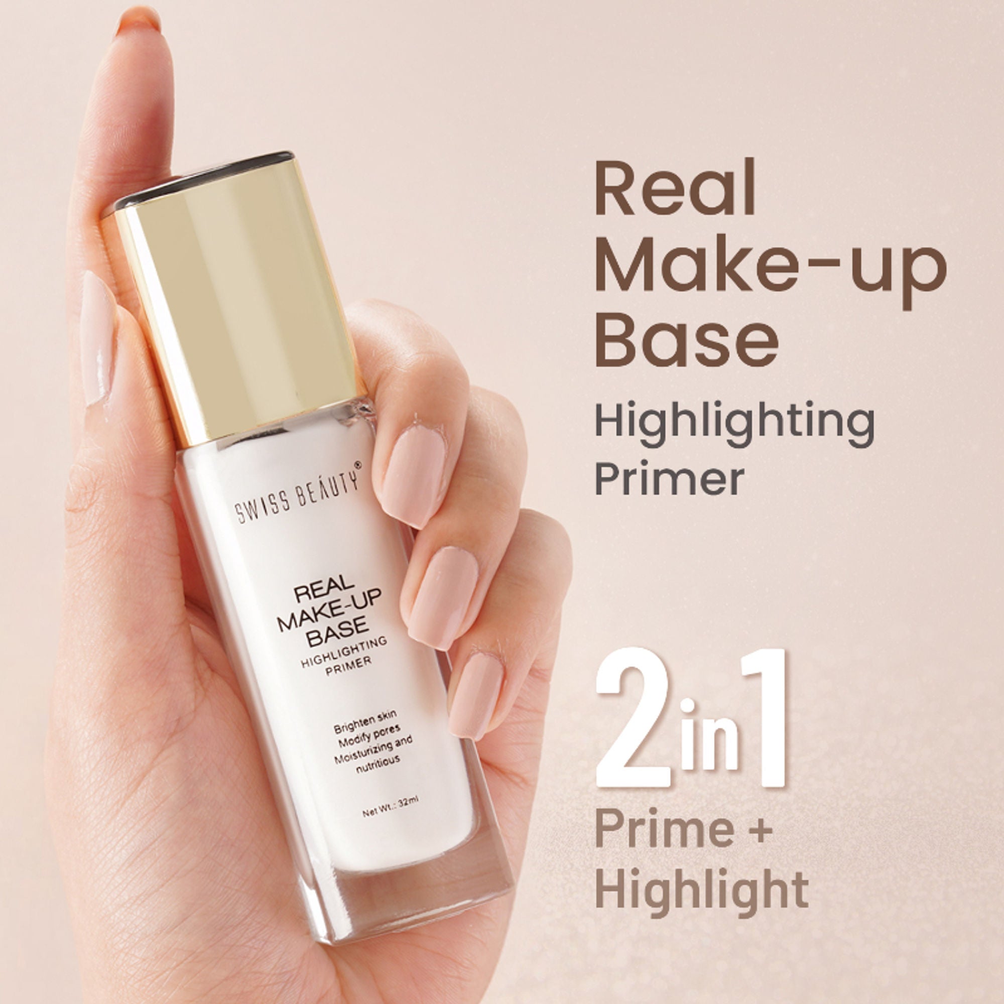 Swiss Beauty Real Make-Up Base Highlighting Primer , Brighten Skin , Modify Pore - N03 Pink Tint