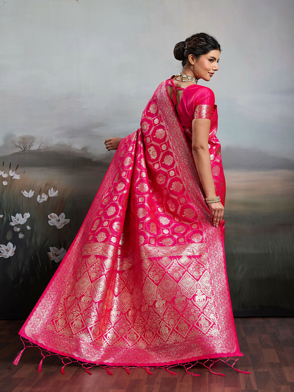 Shree Shyam Fashion Rani Pink Silk Blend Saree