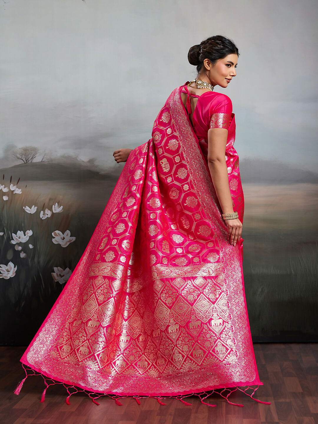 Shree Shyam Fashion Rani Pink Silk Blend Saree