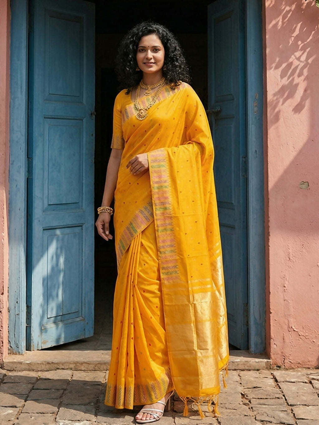 Shree Shyam Fashion Yellow Silk Blend Saree