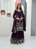 Teeya Creation Womens New Heavy Fox Georgette Fabric With Heavy Embroidery Work Wine Kurta Set