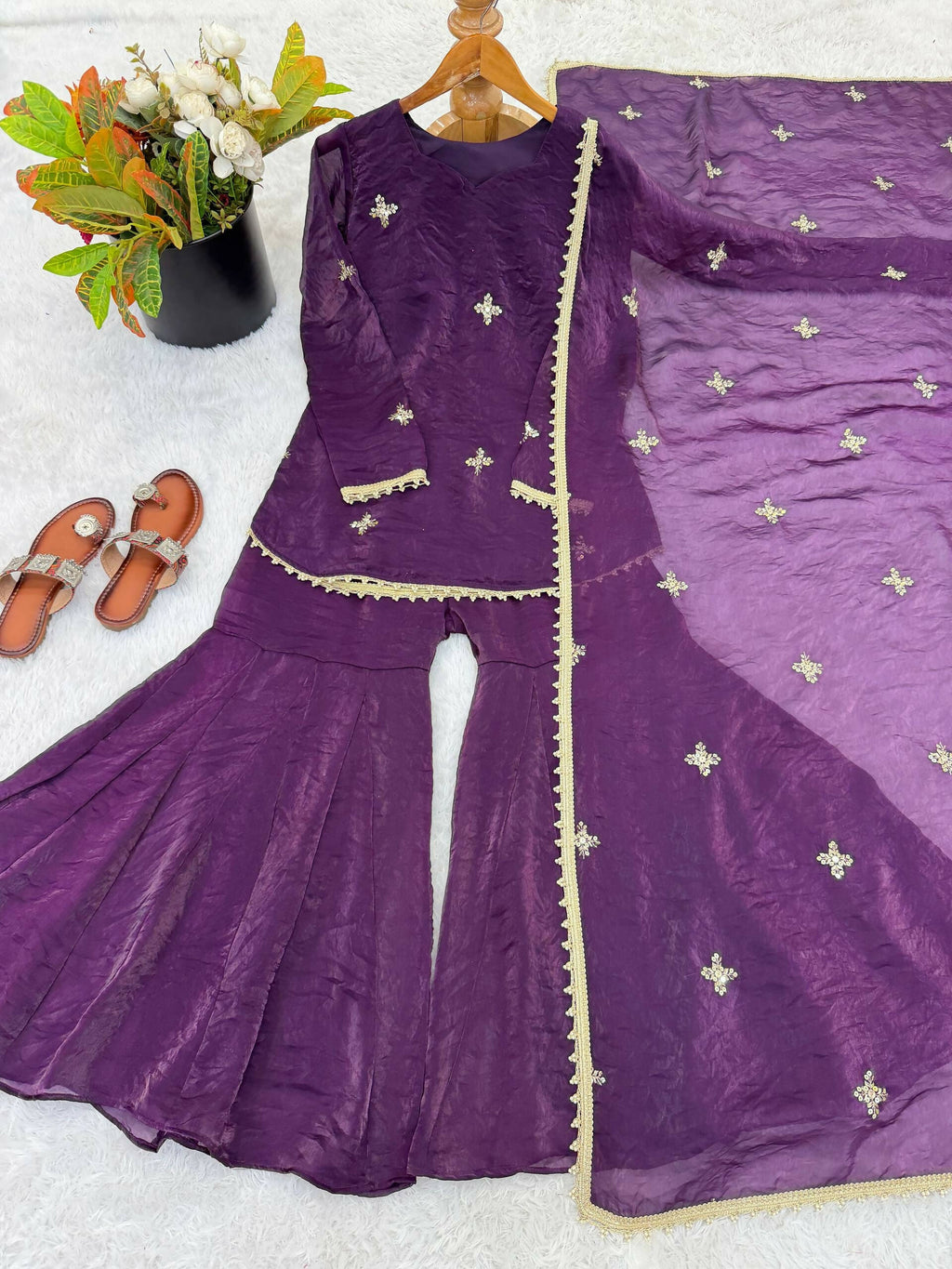 Teeya Creation New Womens Trendy Embroidery Sequence Work Purple Kurta Set