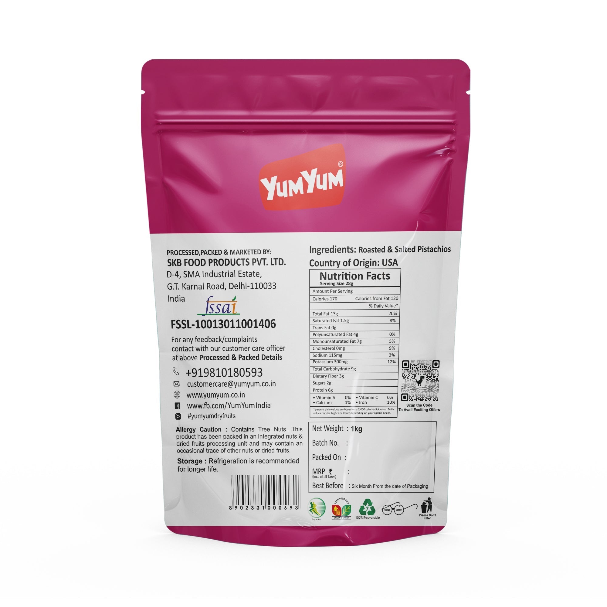 Yum Yum Roasted & Salted Pistachios Pouch