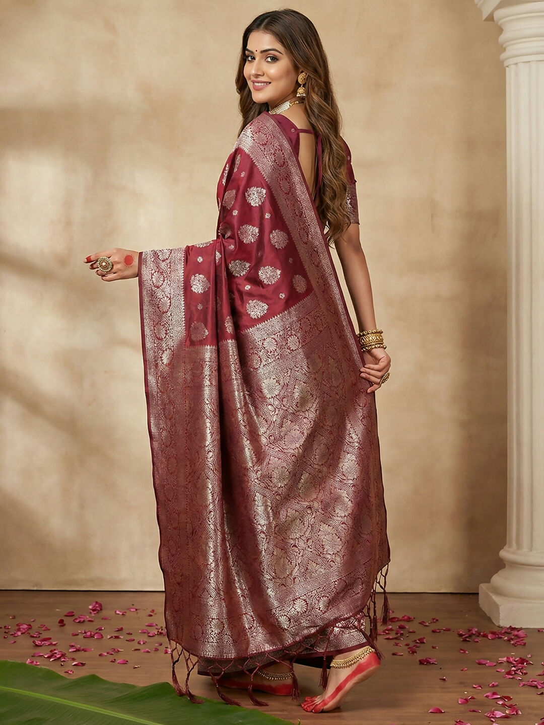 Shree Shyam Fashion Maroon Silk Blend Saree