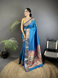 Joban Fashion Blue Butti Woven Soft Lichi Silk Paithani Saree