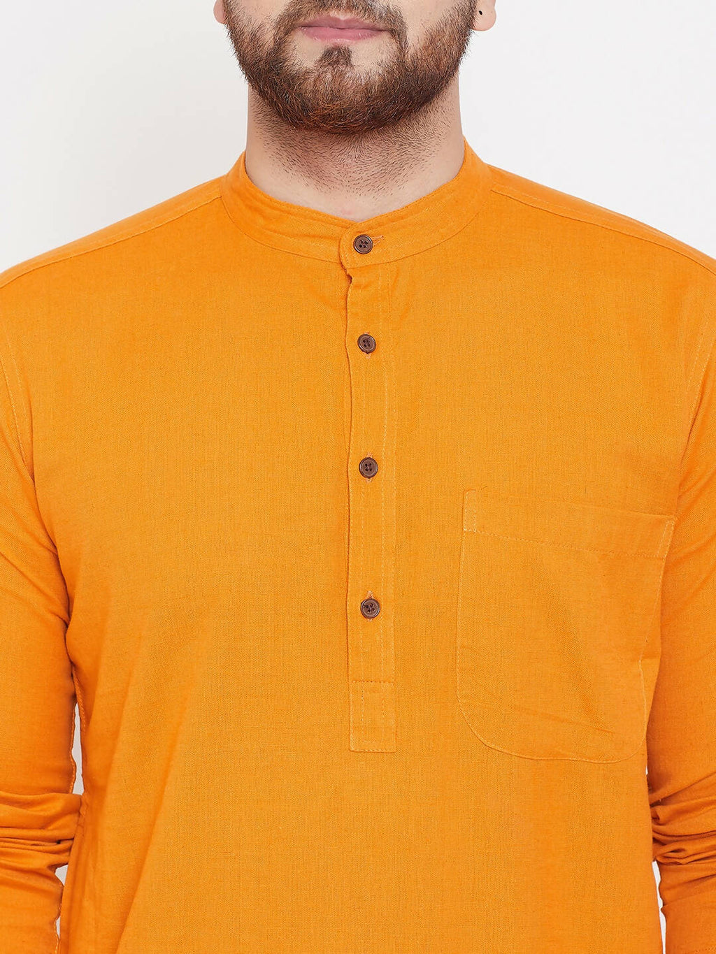Even Apparels Pure Cotton Men's Kurta With Band Collar in Yellow Color