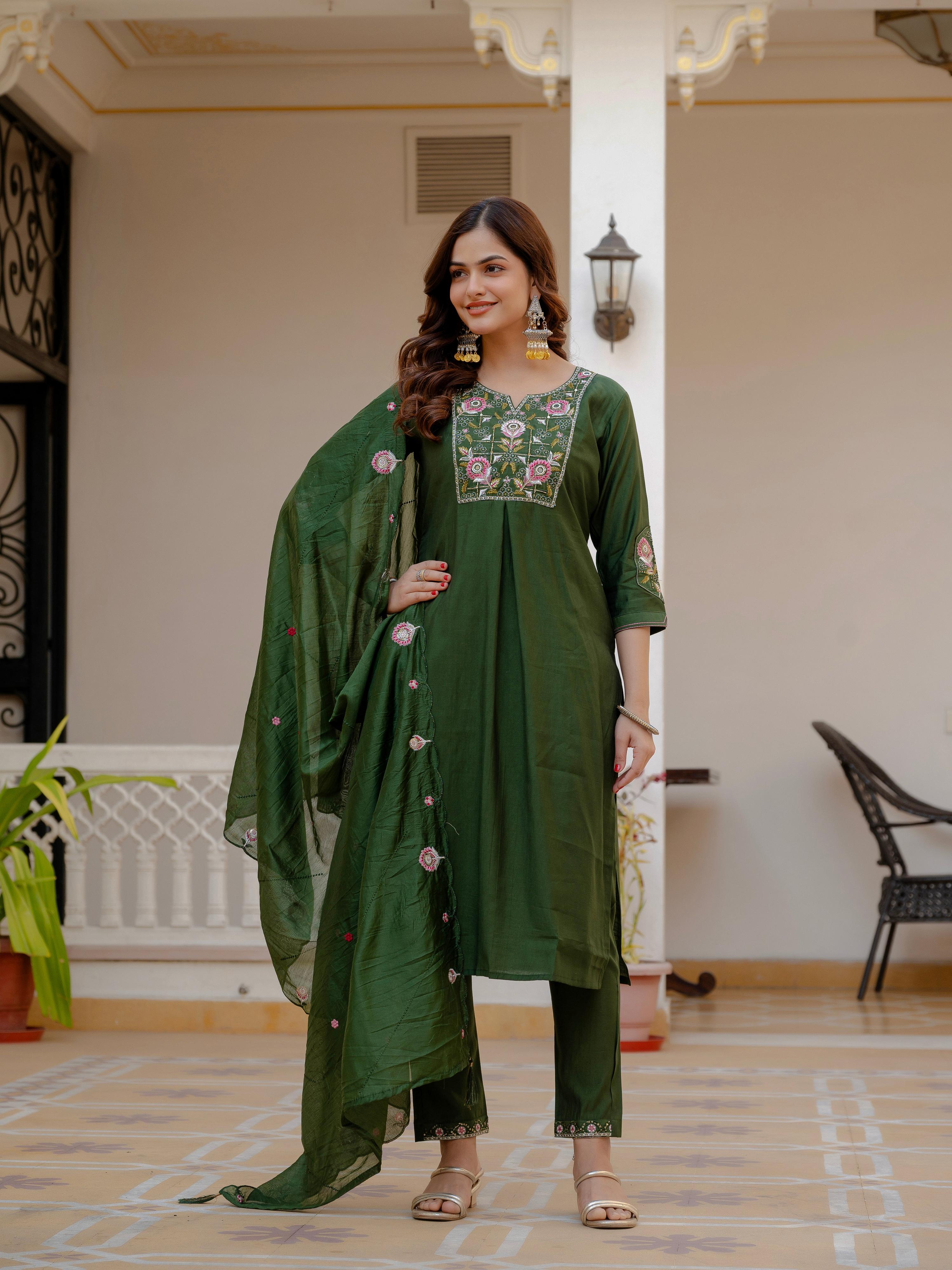 Pramukh Fab Green Color Viscose Mango Silk Kurta Set